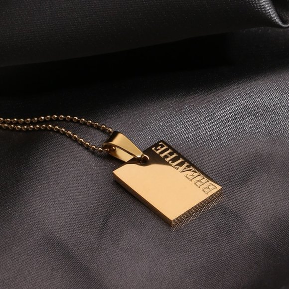 Breathe Pendant Meditation Anxiety Necklace 18K Gold Plated Stainless Steel - Picture 4 of 9